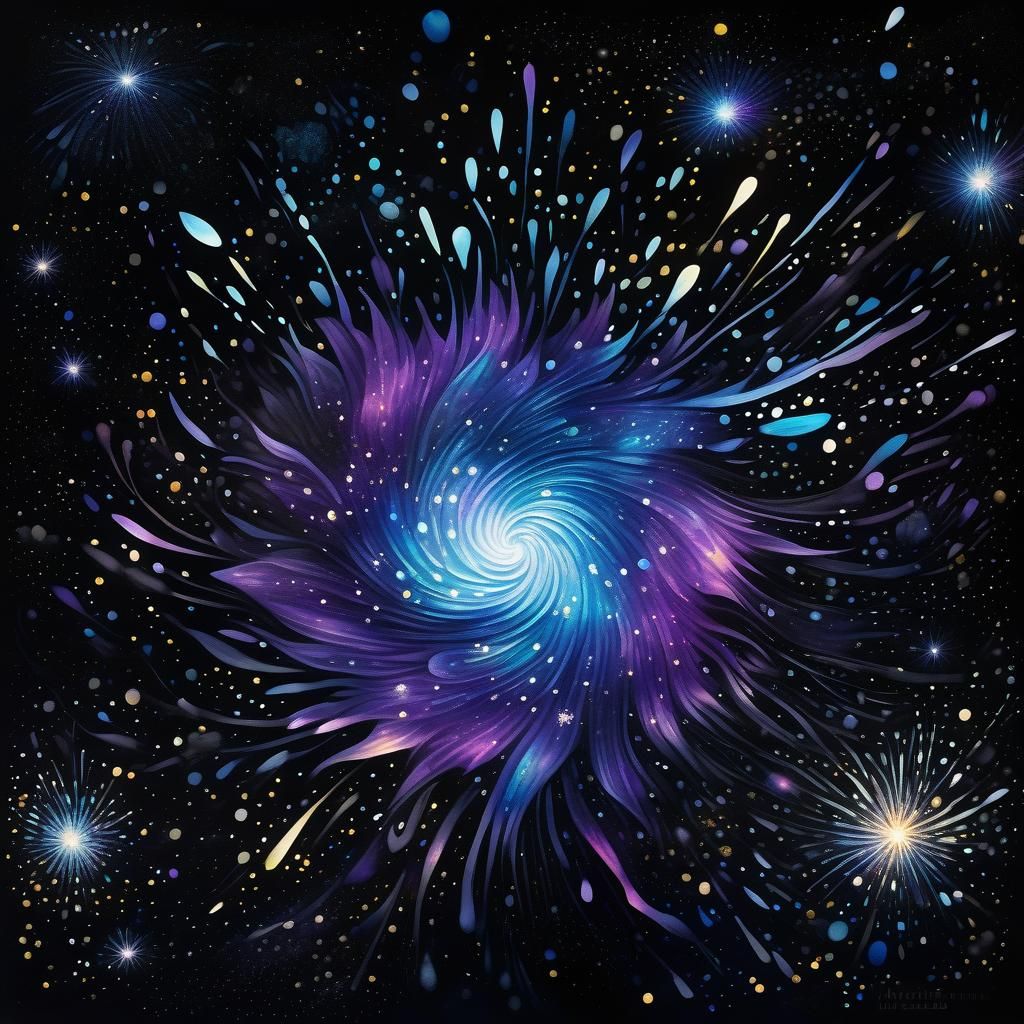 Volumetric Flask Filled With Swirling Star Explosion