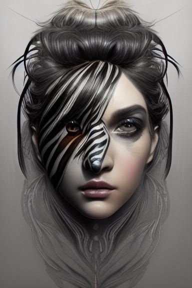 Zebra Fairy Portrait in Art Nouveau Style