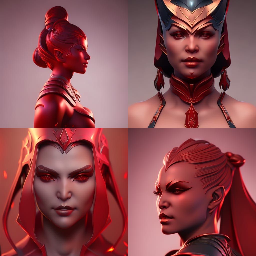 Red Oni Portrait in Hyperdetailed Splash Art Style