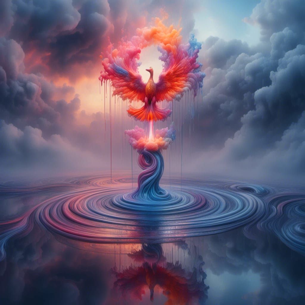 Colorful Non-Newtonian Fluid Lake with Phoenix