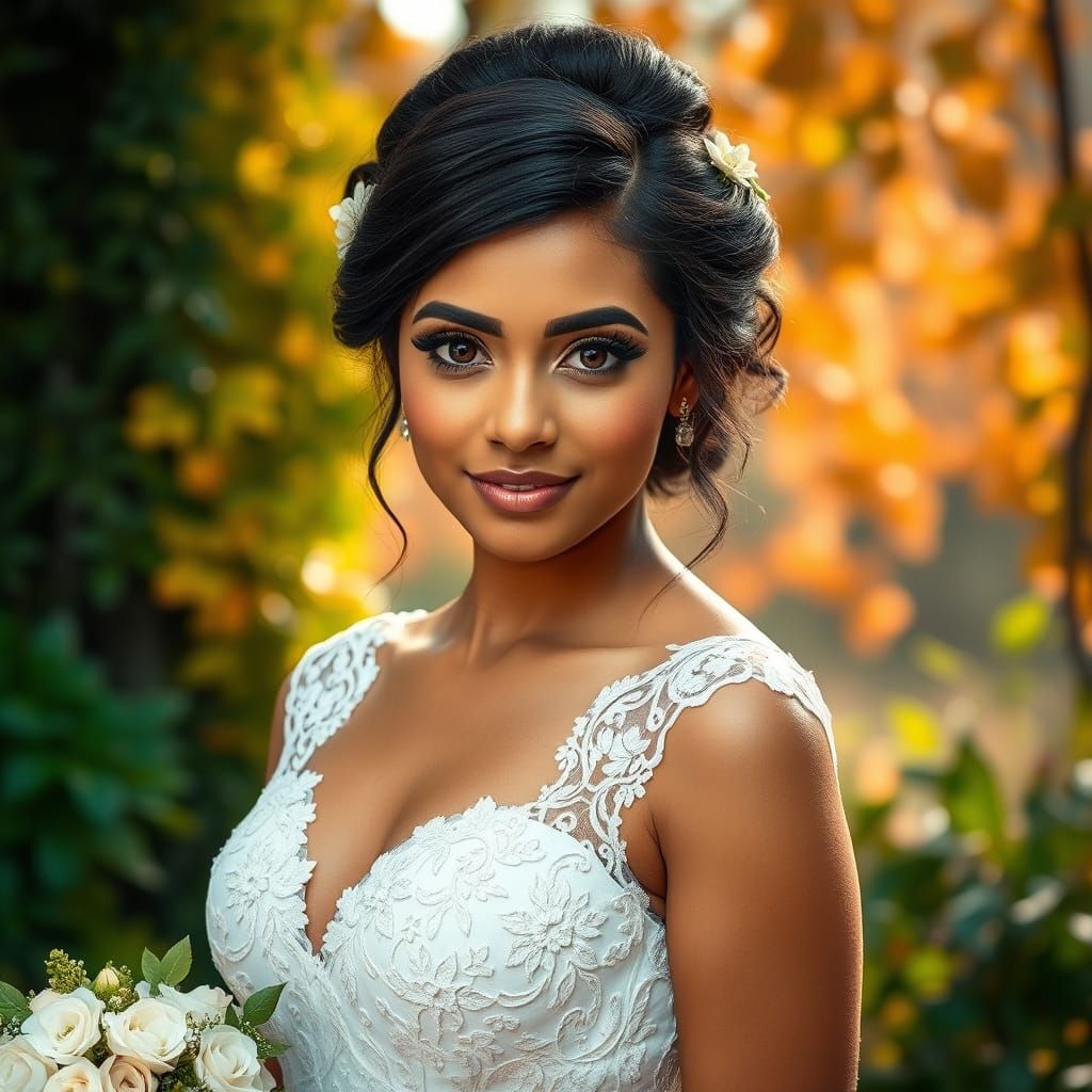 Elegant Autumn Bride in Vibrant Wedding Gown