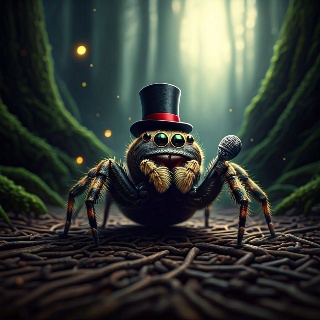 Singing Spider in Mystical Forest, HDR Detail