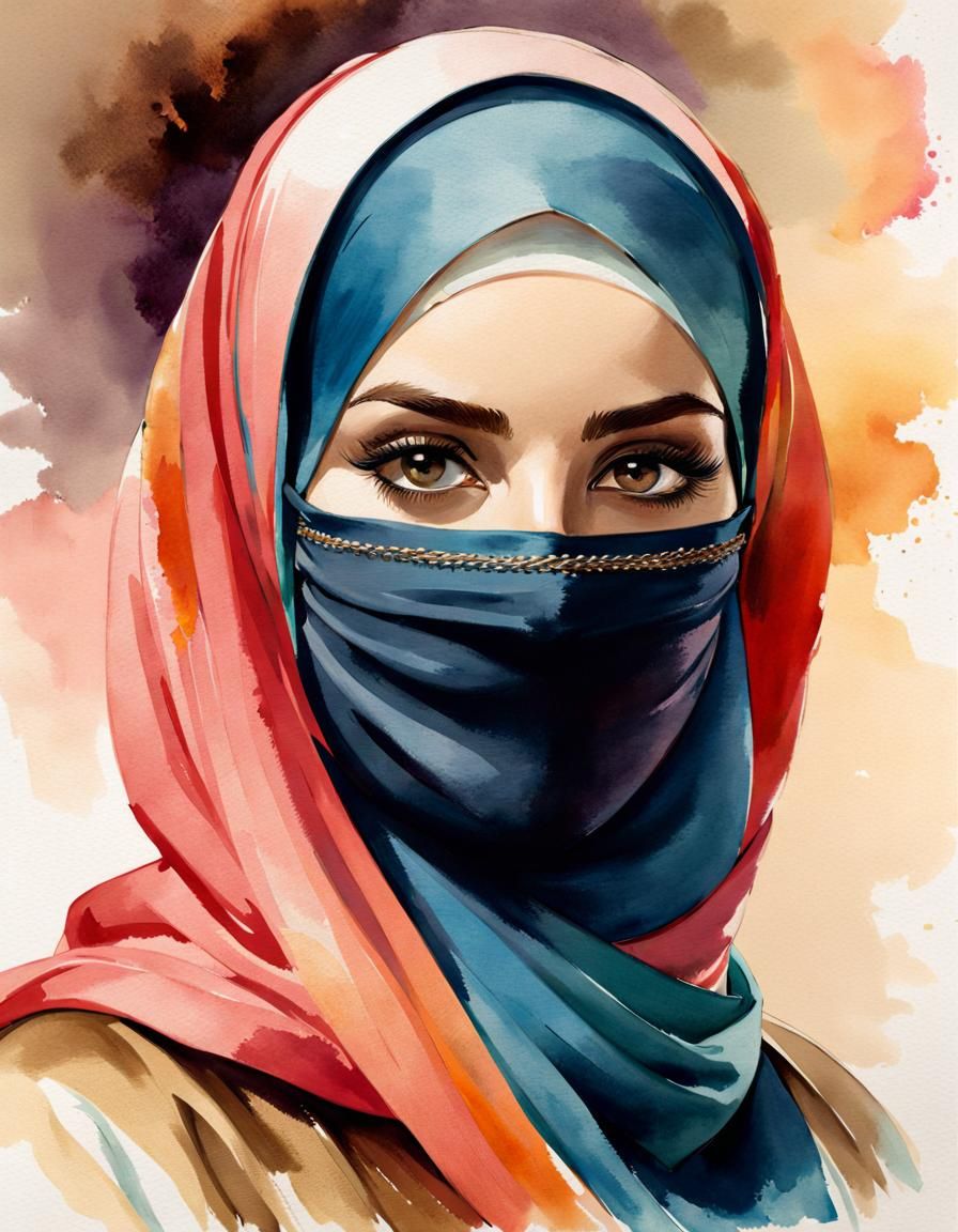 Beautiful Woman in Hijab: Watercolor Headshot