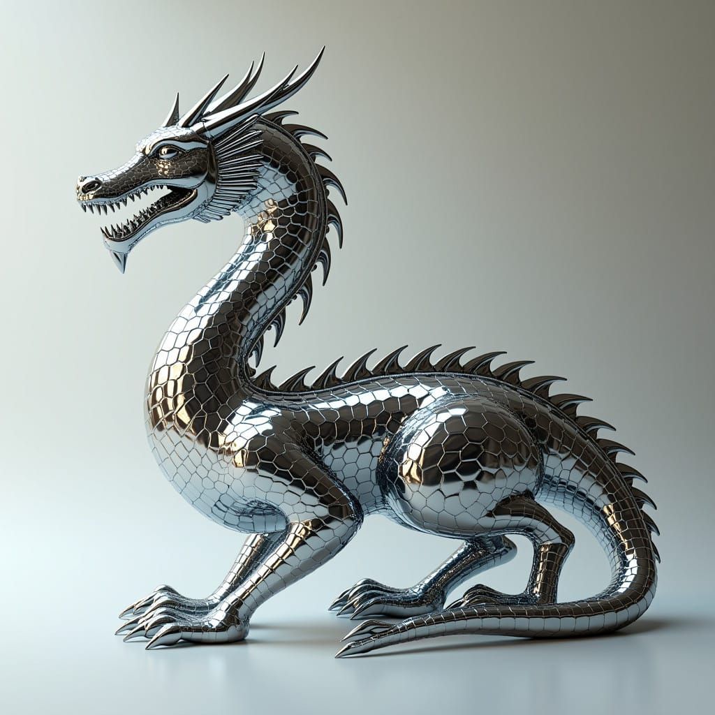 Surreal Dragon in Glowing OP-ART Chrome