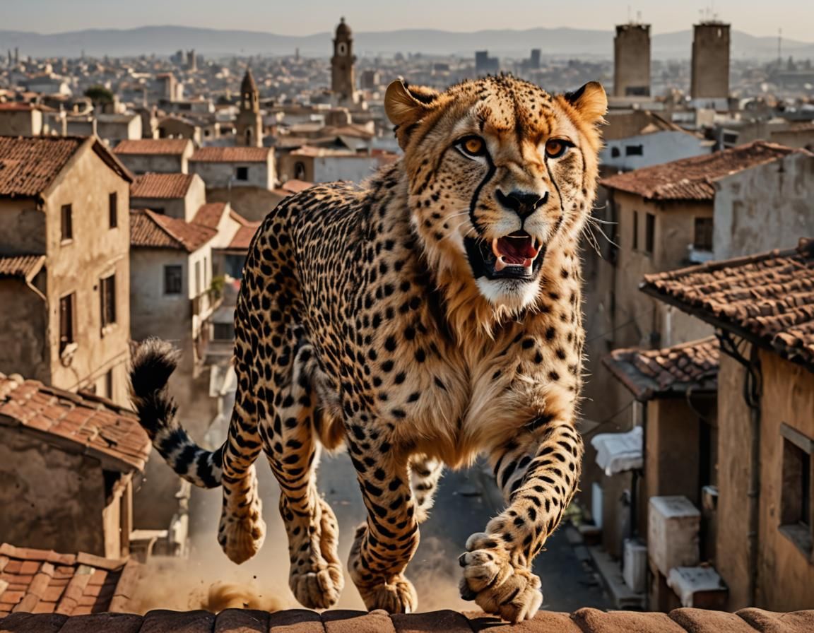 Cheetah and Lion Rooftop Race: Professional Portrait