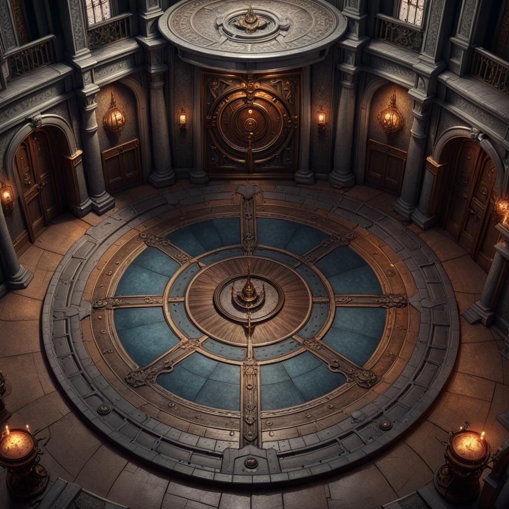 Circular Battle Room with Tiefling Statue