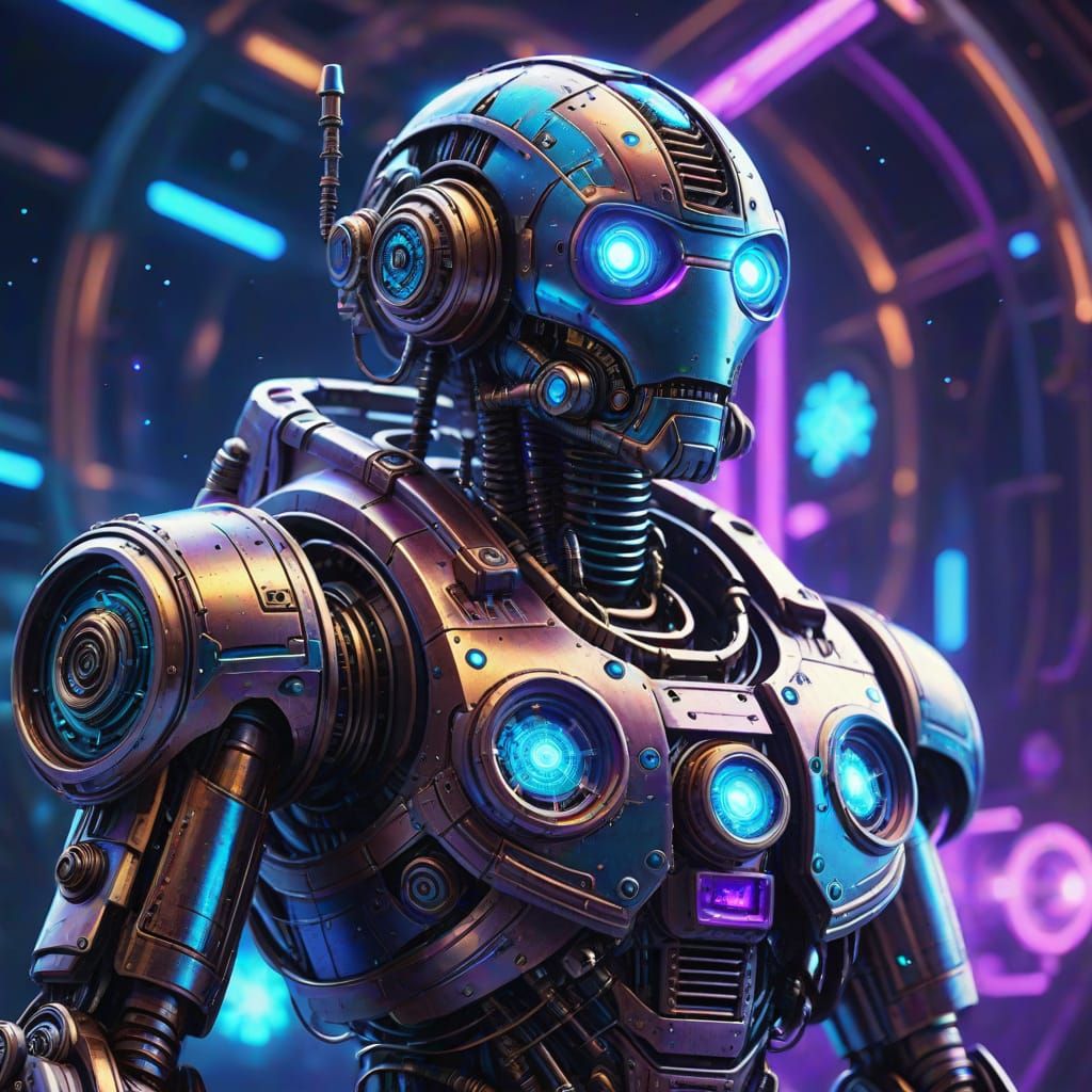 Cosmic Steampunk Robot in Cybernetic Sci-Fi Style