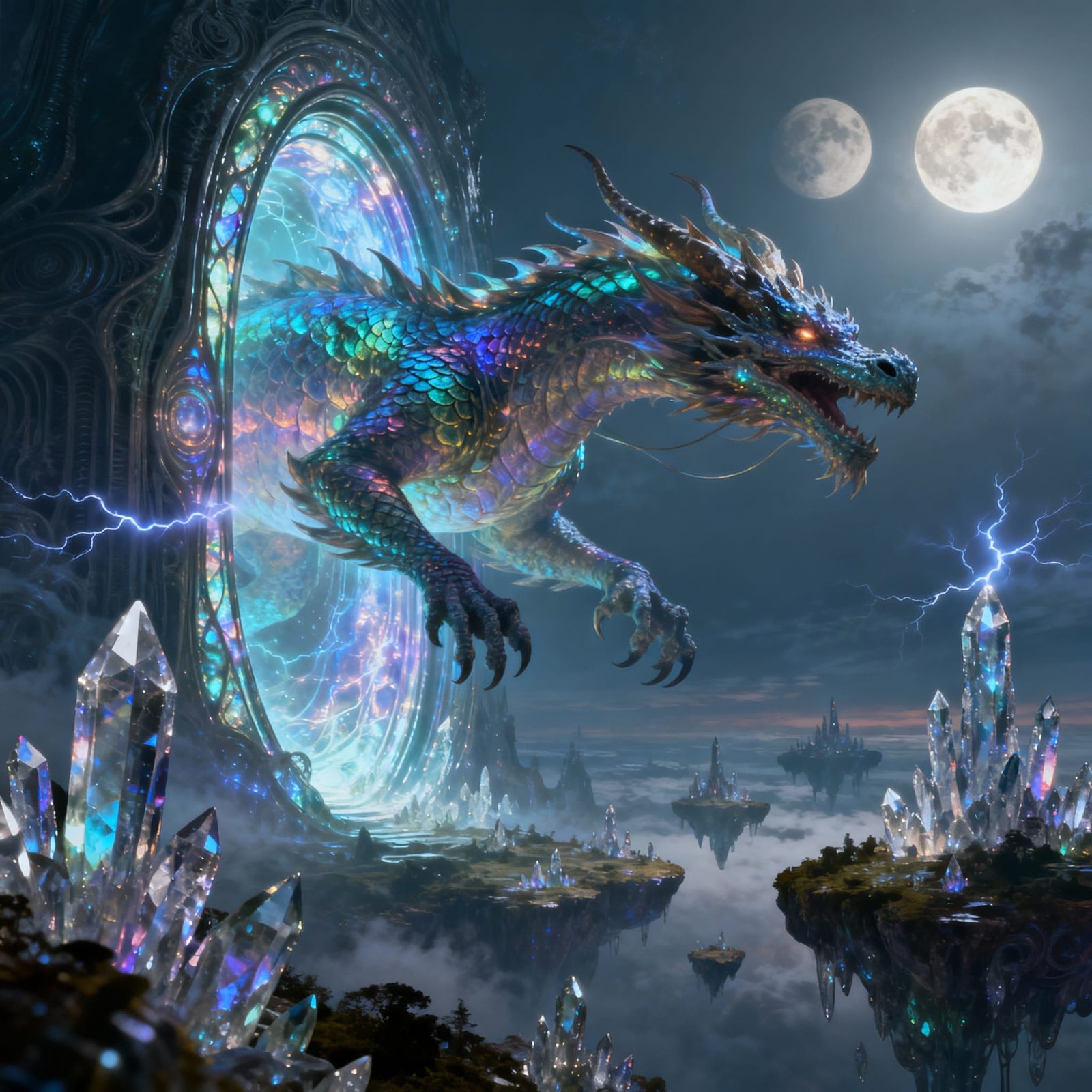 Bioluminescent Dragon Emerging from Otherworldly Portal