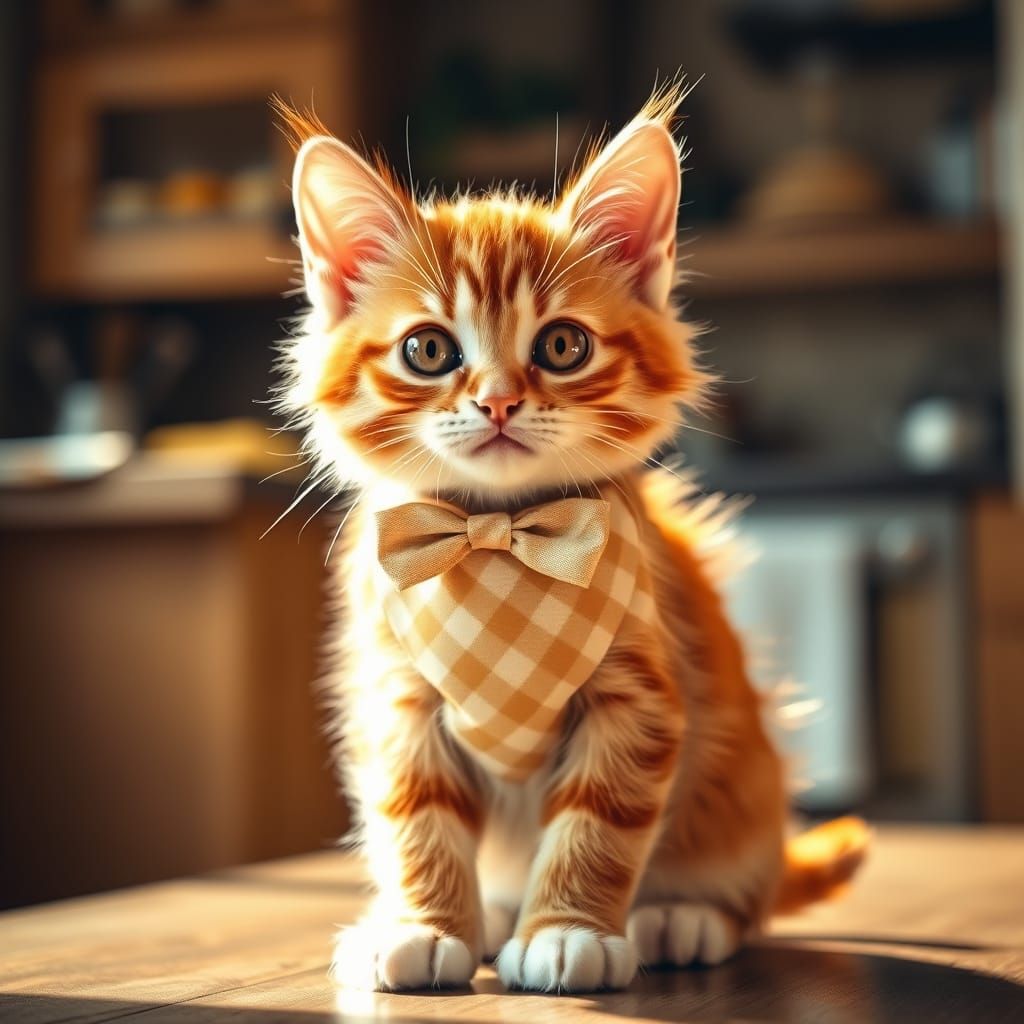 Cute Tabby Kitten in Apron: Realistic Photo