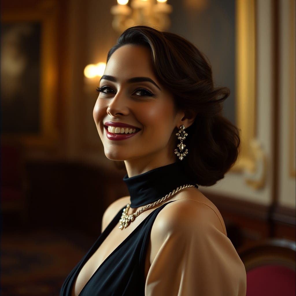 Elegant Woman Posing: Cinematic Film Still