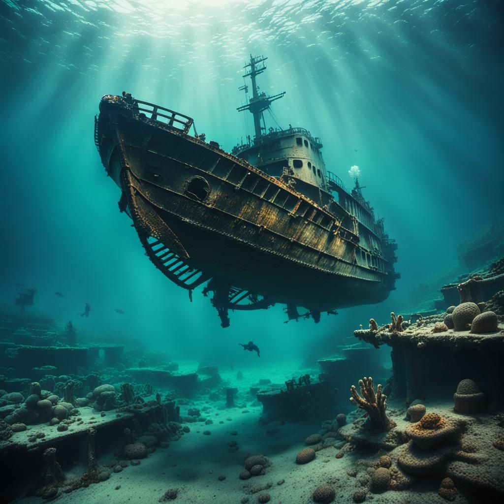 Dramatic Underwater Shipwreck Cinematic Film Still