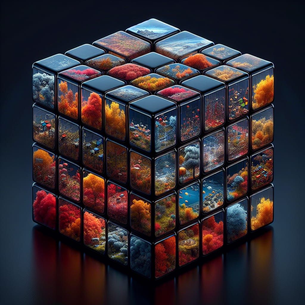 Hyperrealistic Transparent Rubik's Cube: Autumn Worlds