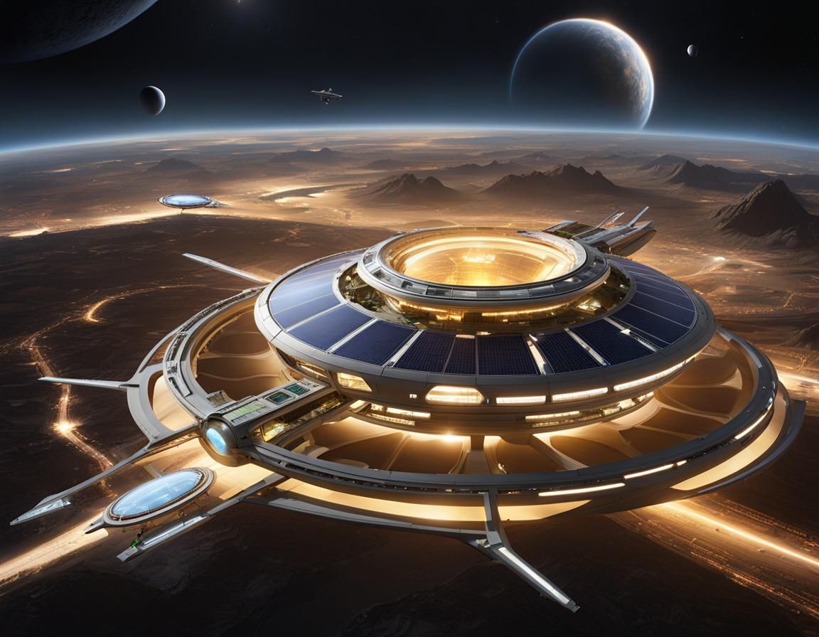 Colossal Space City Hovering in Deep Space