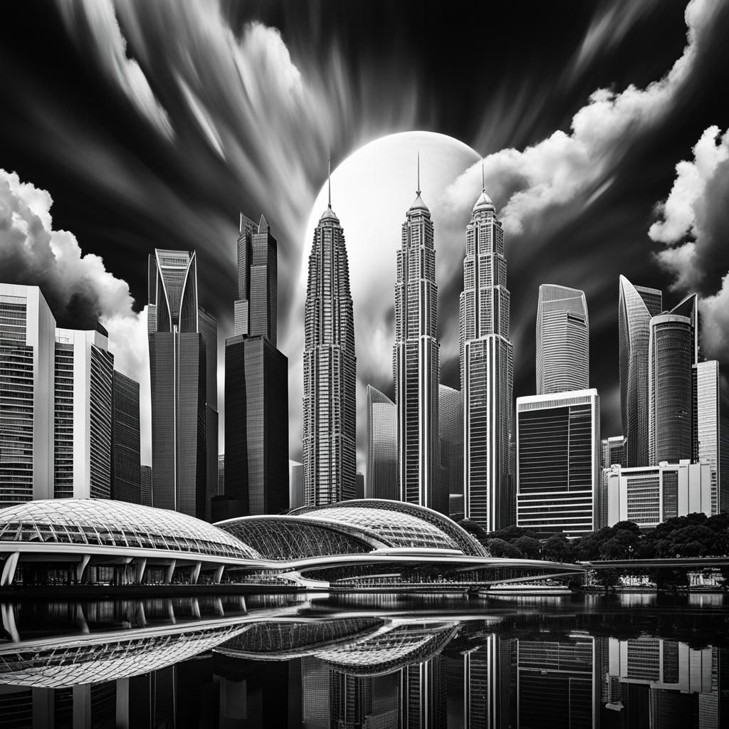 Singapore and Hong Kong Skyline in Black and White