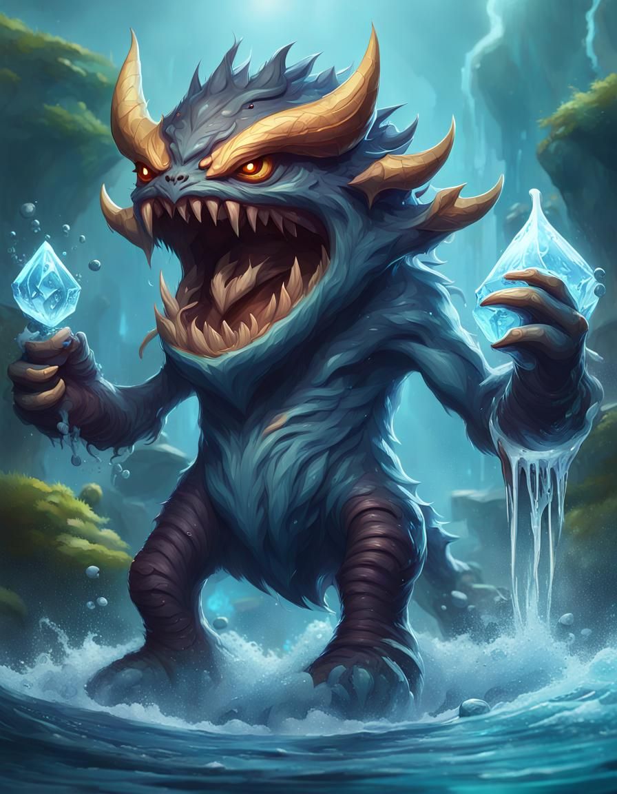 Cute Water Monster Card Game Design