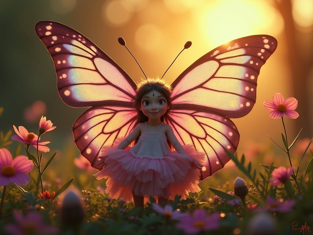 Delicate Iridescent Butterfly in Vibrant Floral Wonderland