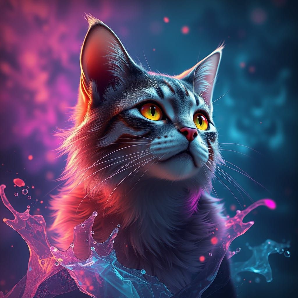Ethereal Feline Realm in Vibrant Hues