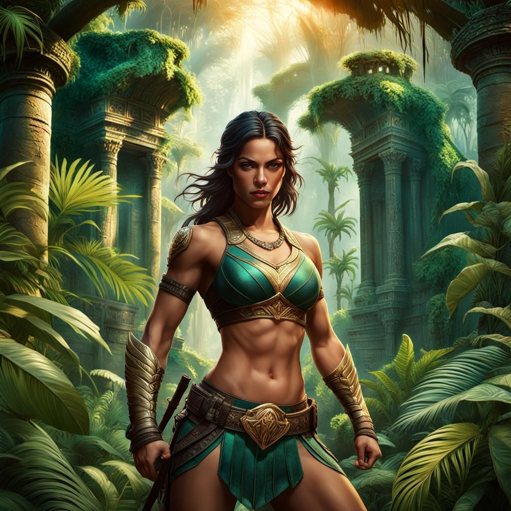 Epic Female Pit Fighter in Jungle, Hyper-Realistic Art