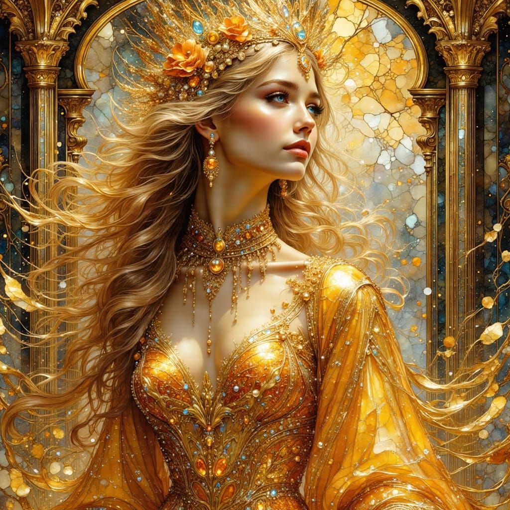 Art Nouveau Woman in Gold with Sparkling Accents