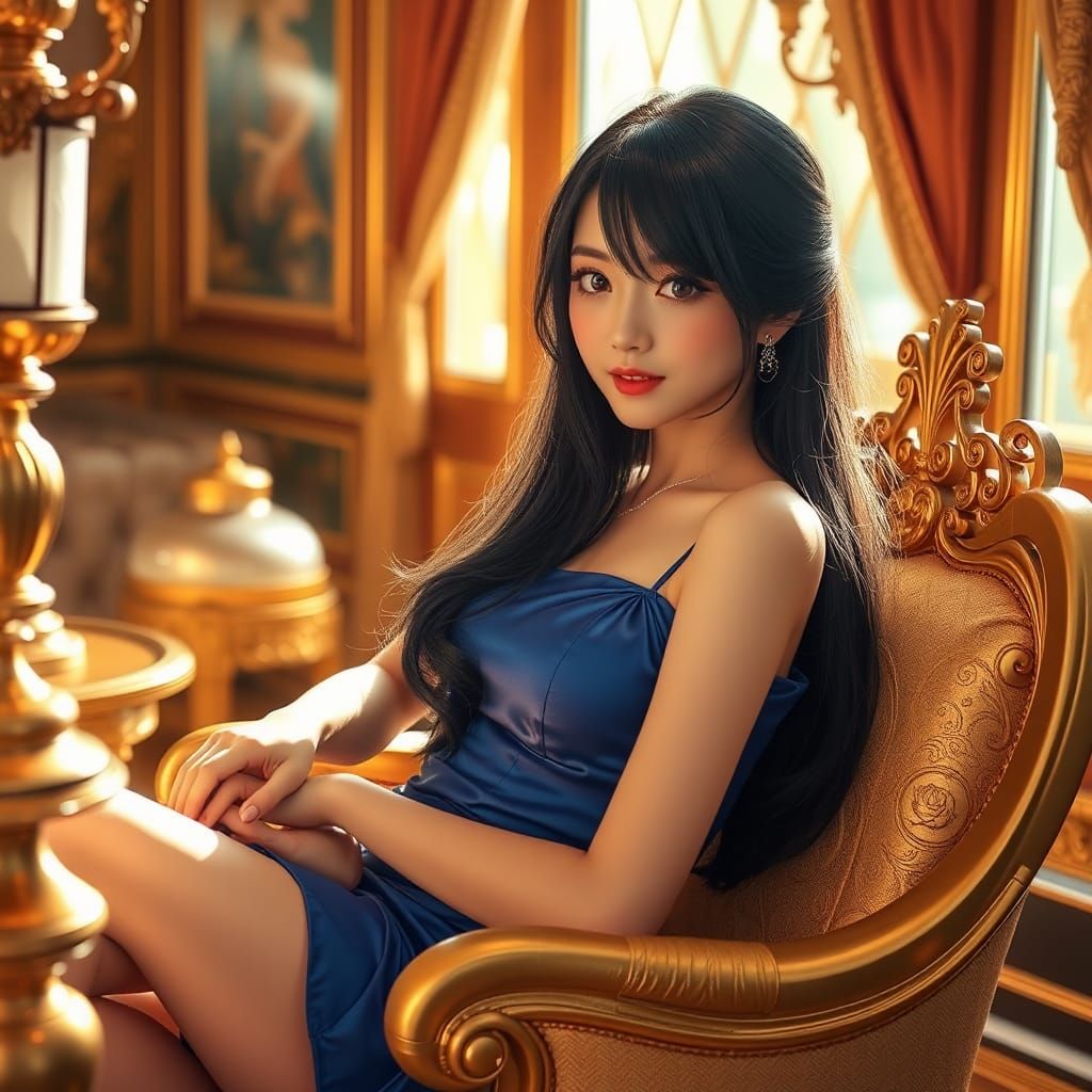 Glamorous Japanese Girl on Gold Bars