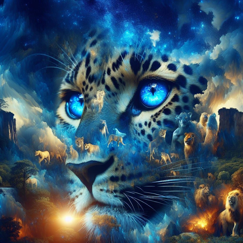 Surreal Leopard Double Exposure in 3D Style