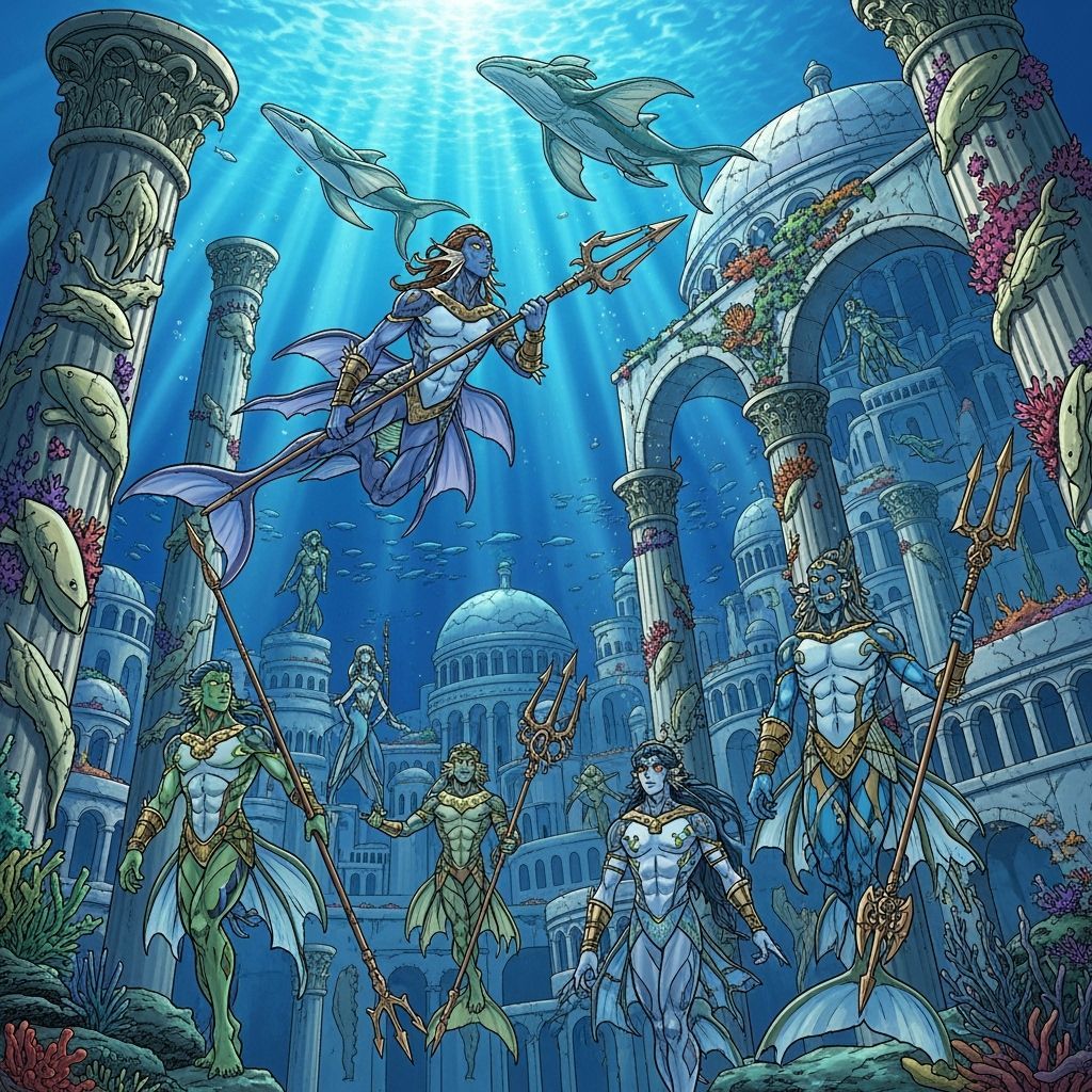 Manga Style Underwater City with Atlanteans