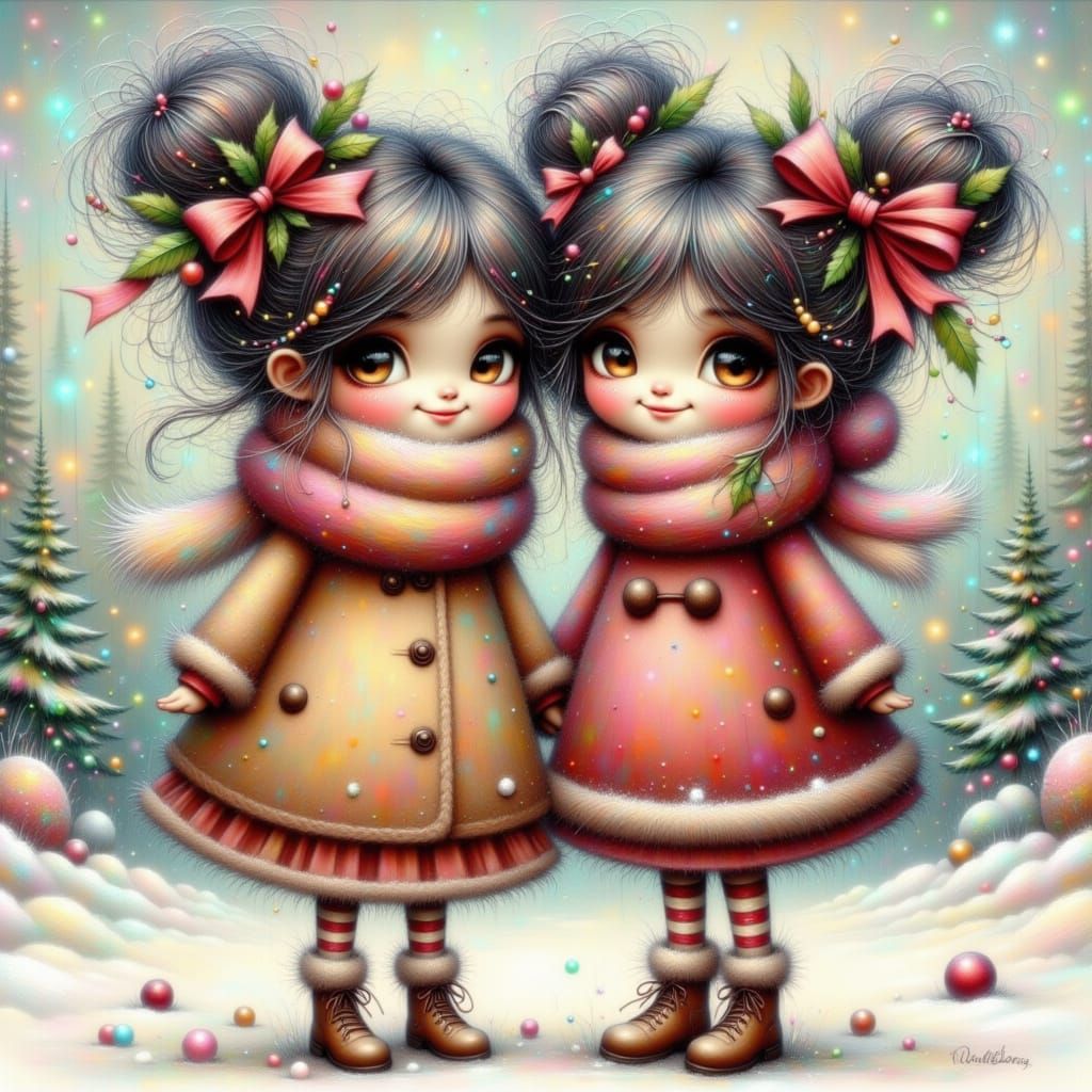 Two Adorable Girls in Whimsical Winter Attire