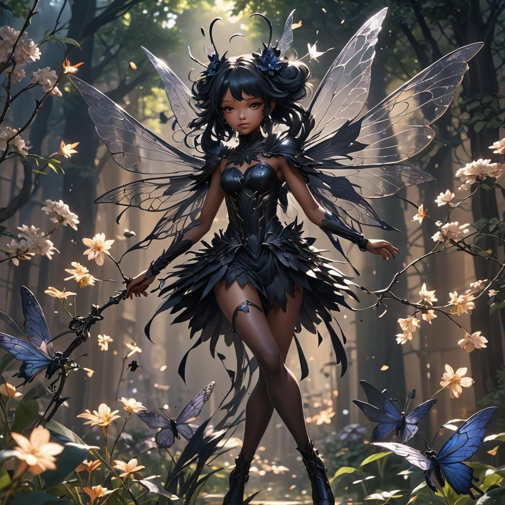 Detailed 3D Anime Black Fairy Art