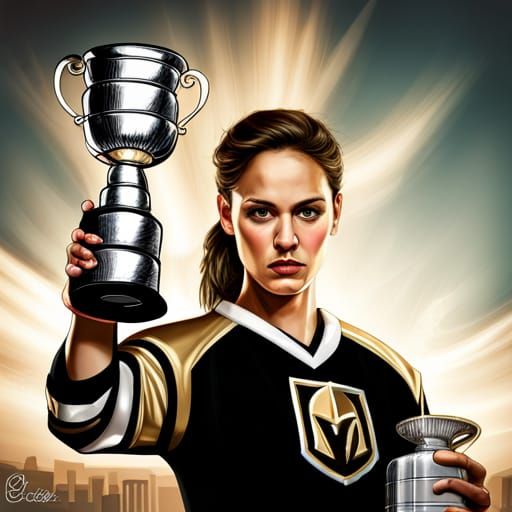 Woman Celebrates Golden Knights Victory with Stanley Cup