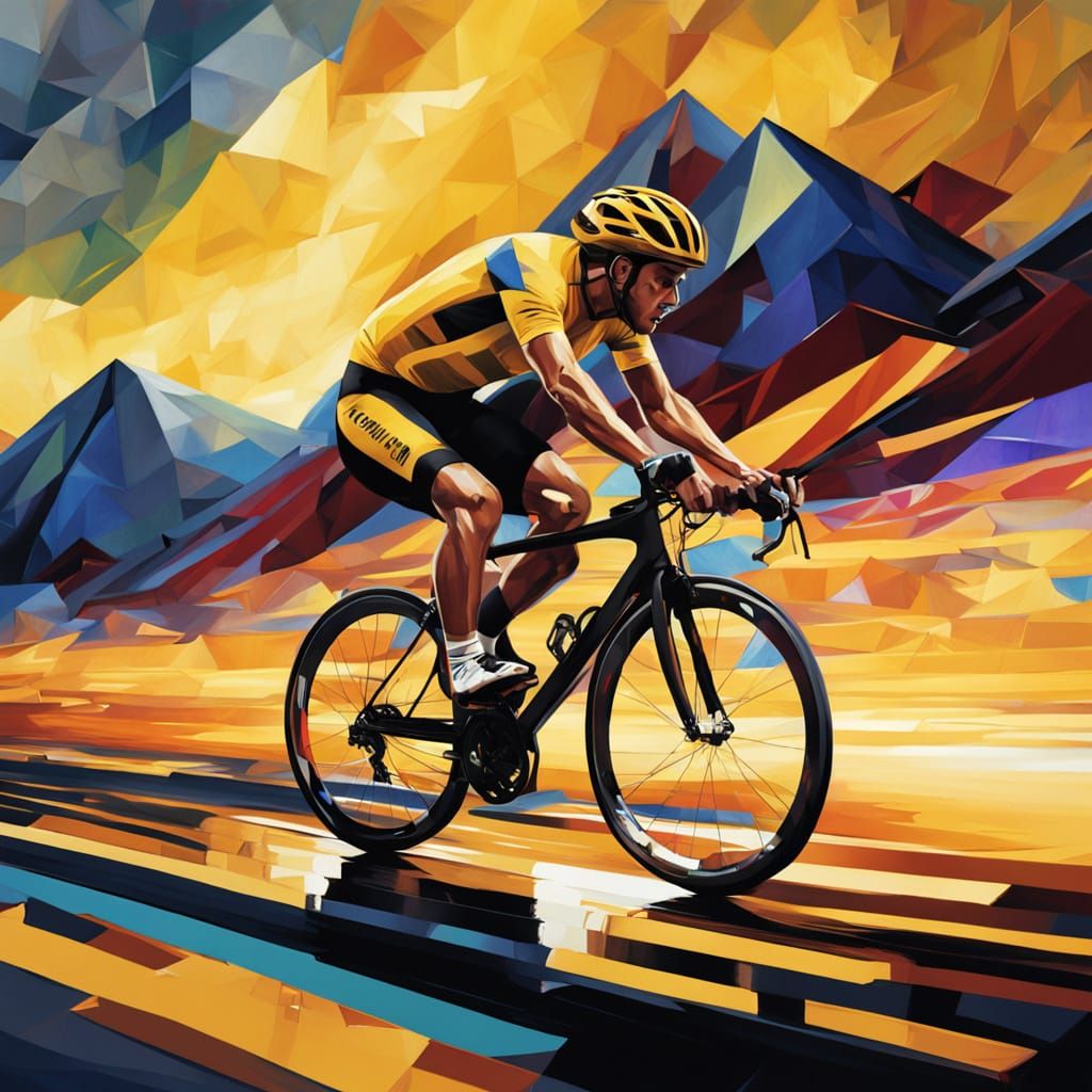 Geometric Bicycle Race Champion Under Chiaroscuro Lighting