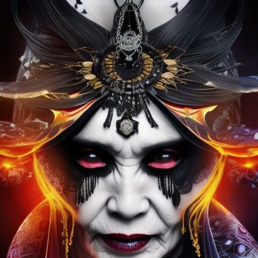 Sinister Hag Portrait in Hyperdetailed Yokai Style