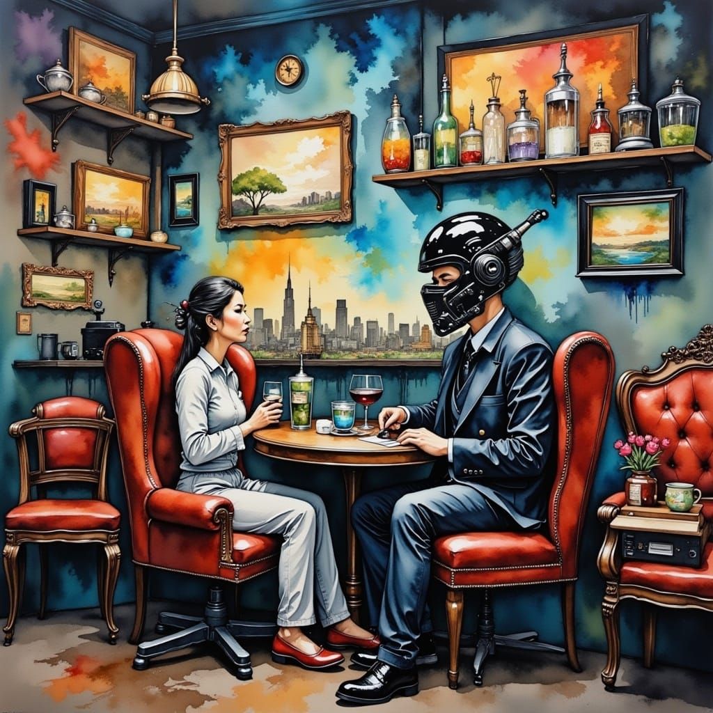 AI Evolution Mural in Watercolor Style