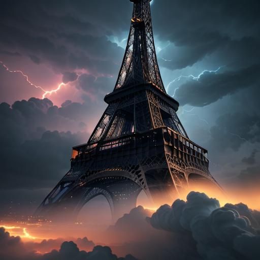 Eiffel Tower in a Brilliant Storm, Digital Matte Painting