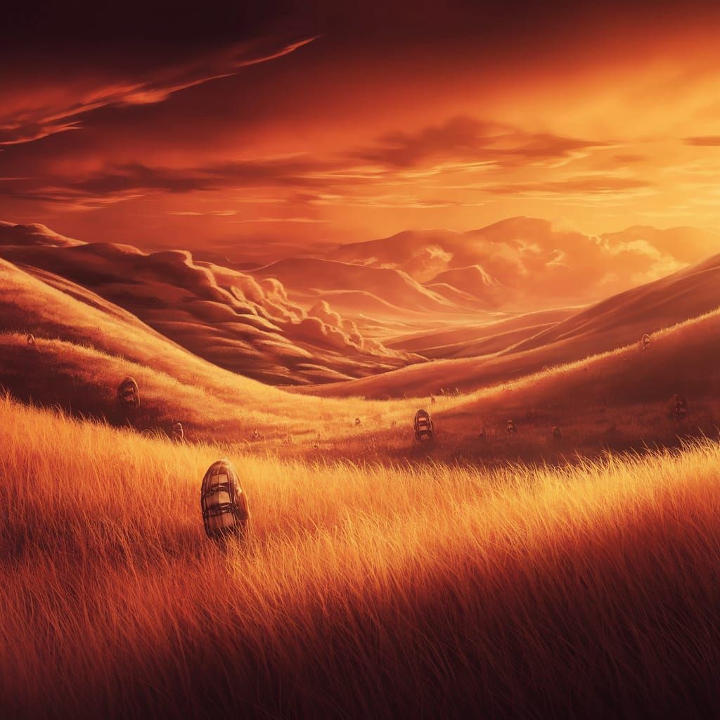 Epic Sunset Valley Landscape in Vibrant Fantasy Style