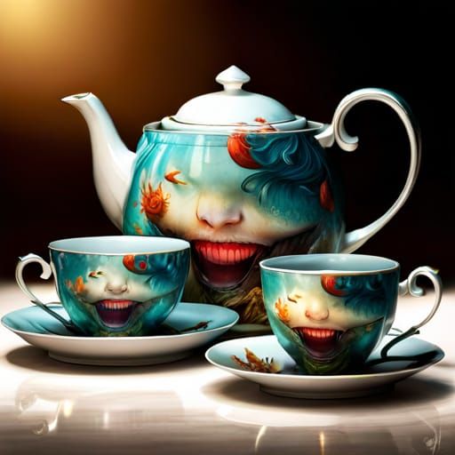 Whimsical Tea Set with Smiling Mouth