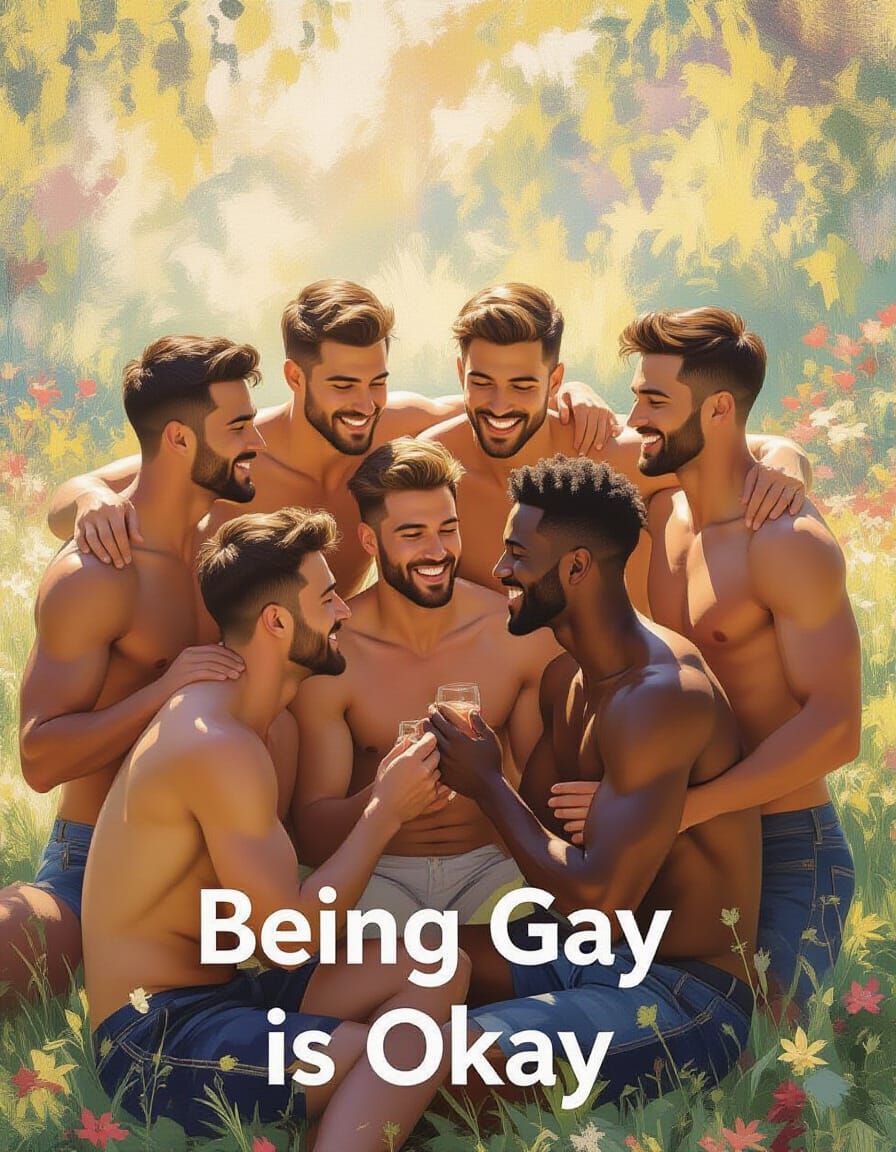 Pride Celebration: Diverse Men in Monet Style