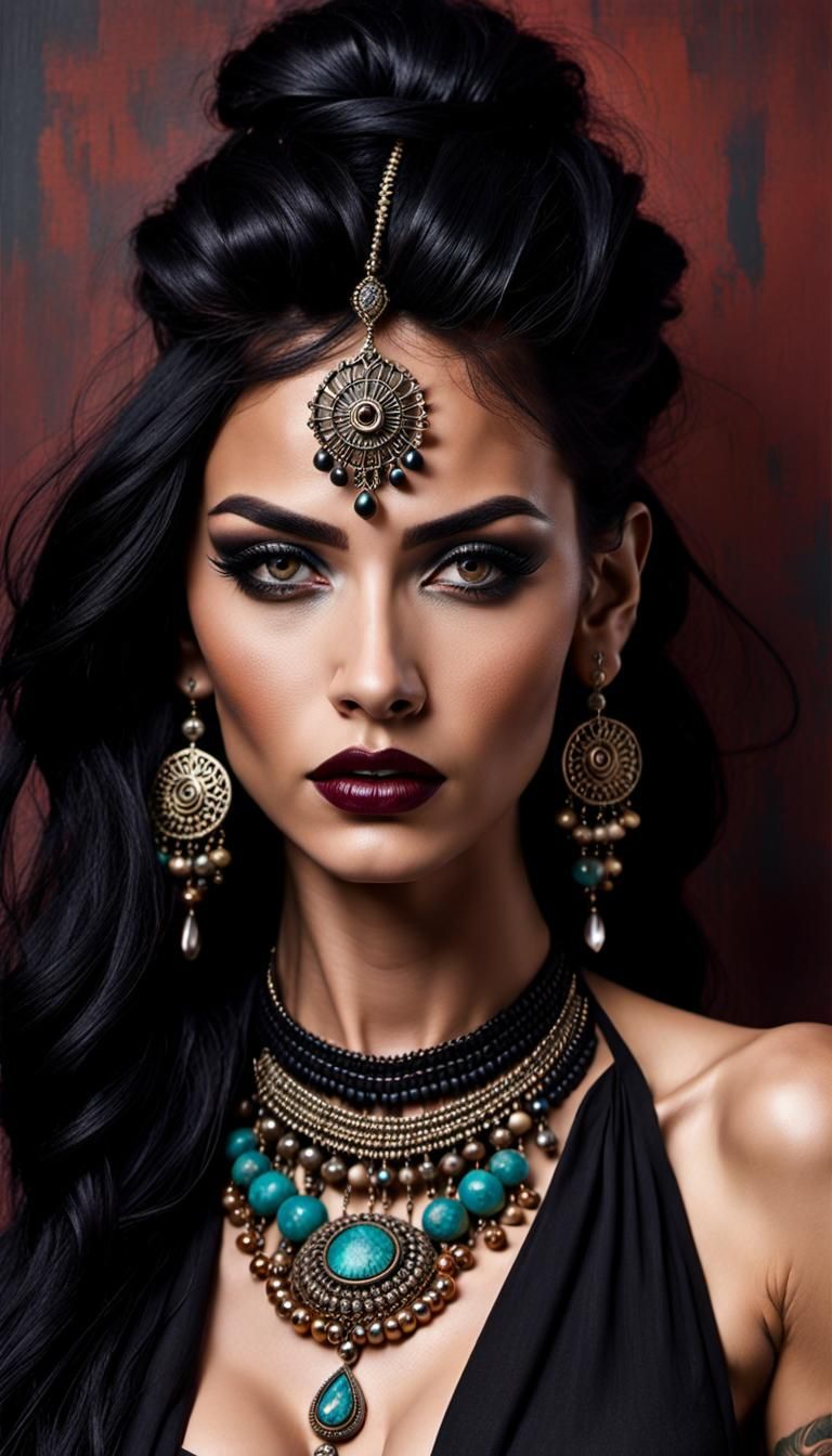 Tribal Bohemian Woman with Piercings and Tattoos
