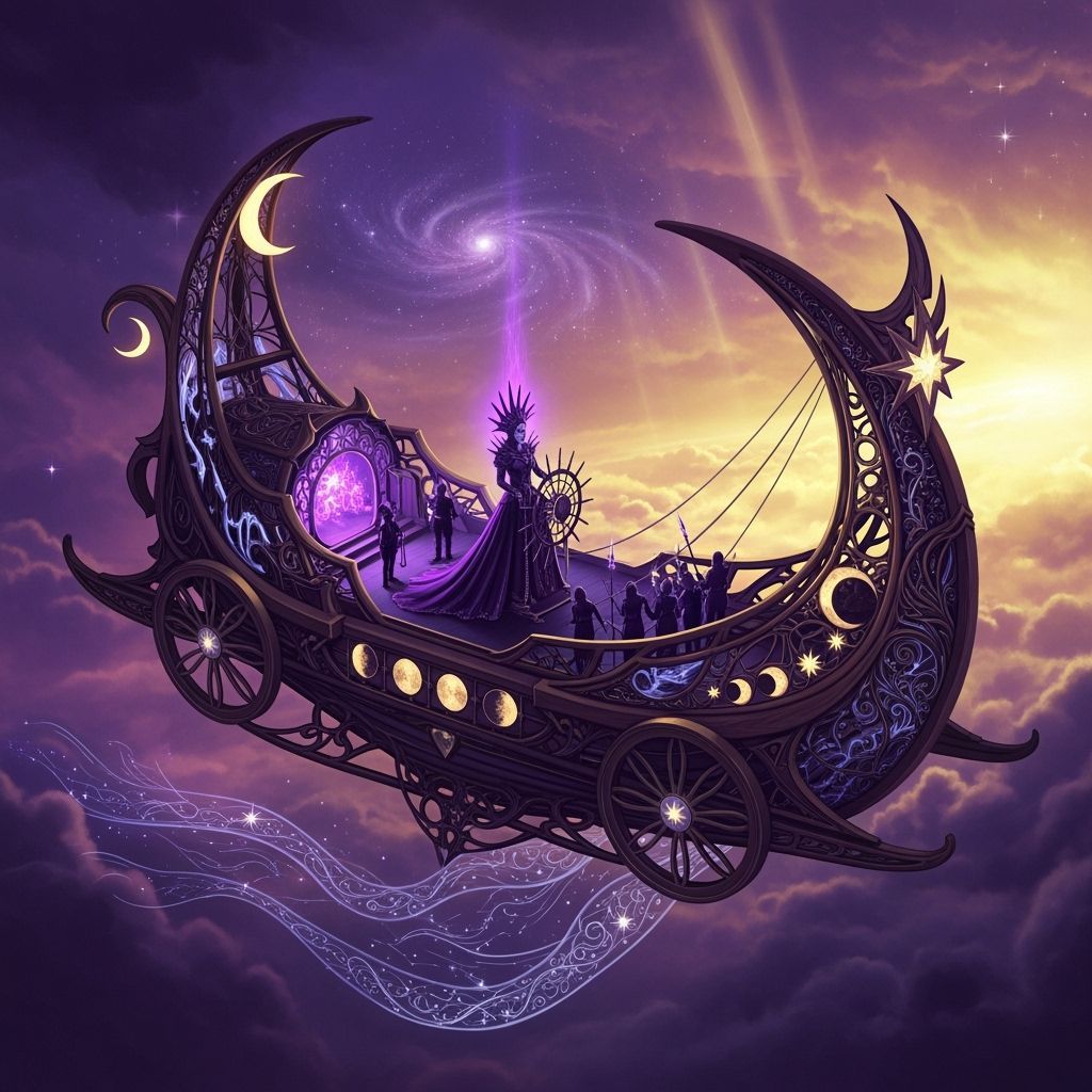 Night Queen's Moon Barge in Dark Fantasy Art Nouveau Style