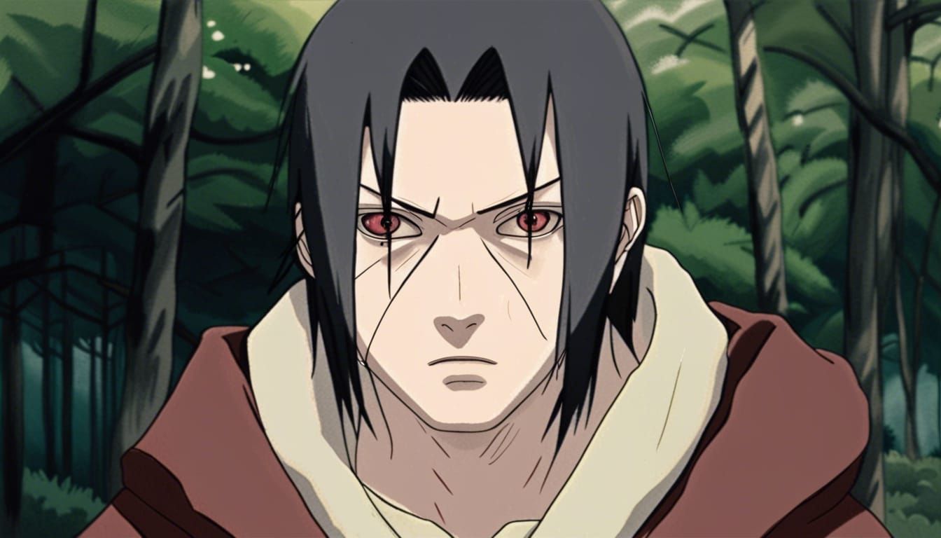 Itachi Uchiha with Sharingan Eyes in Ghibli Style