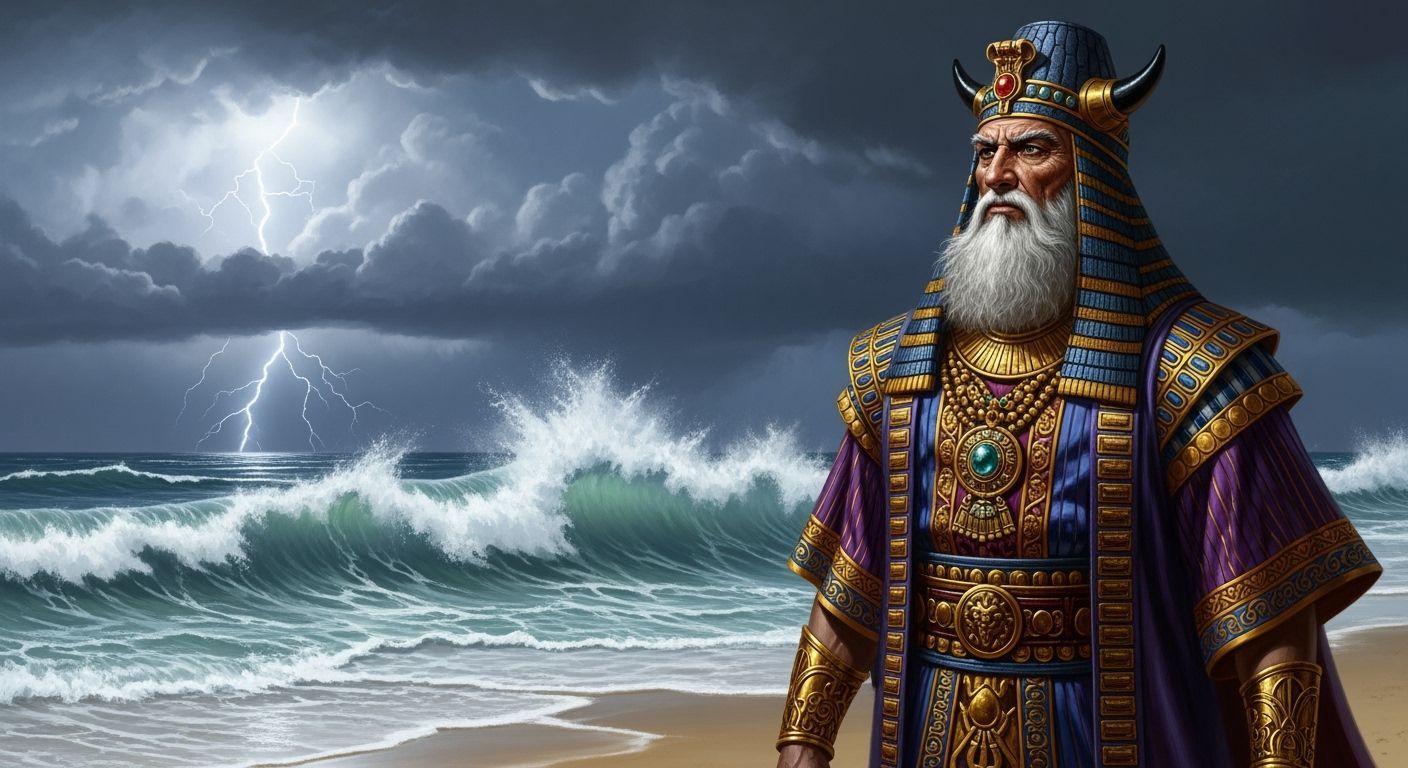 Ancient Babylonian Nobleman Gazes at Stormy Seas