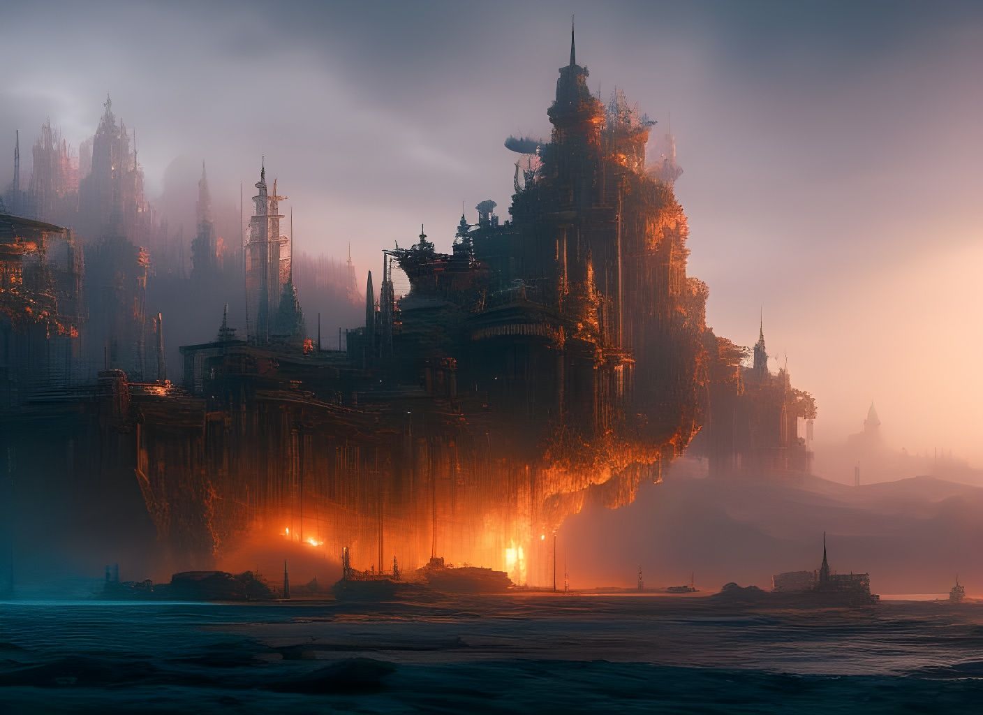 Spaceship Fleet Orbiting Burning Planet in Hyperrealistic St...