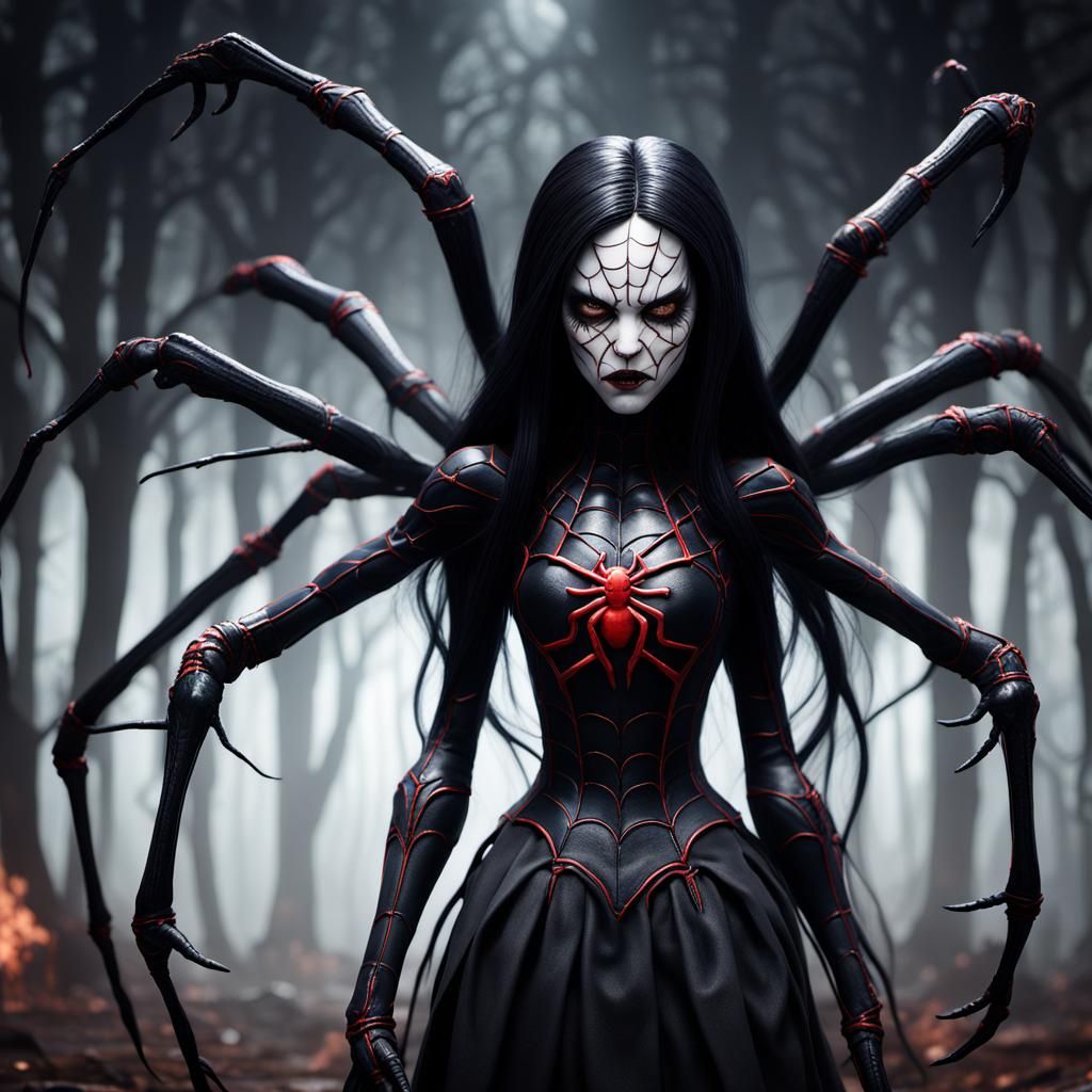Demonic Spider Porcelain Doll in Dark Fantasy Style