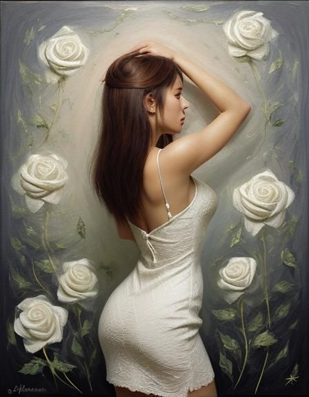 Woman in Rose Dress as Oil Painting