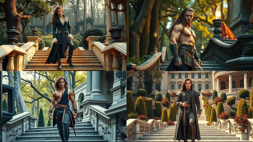 17th Century Man in Palace Garden, Comic Book Art