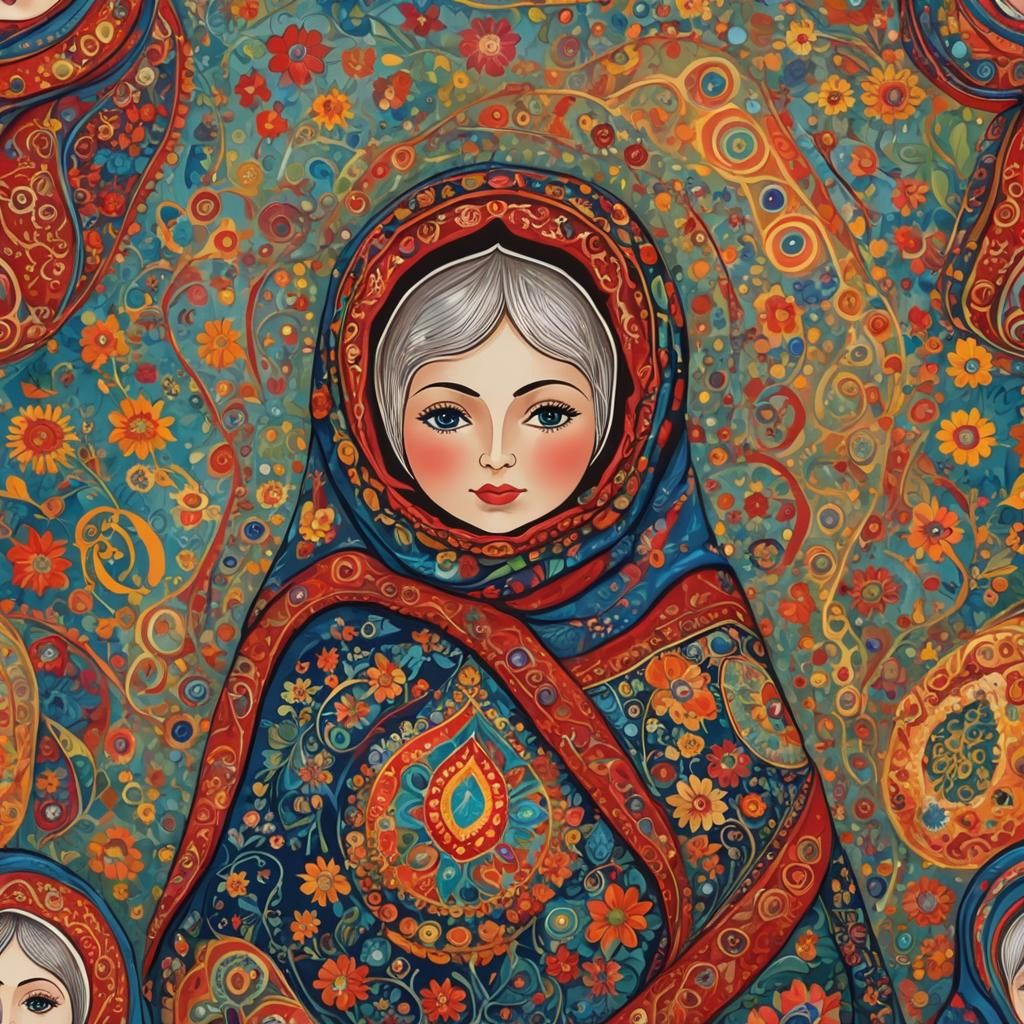 Abstract Babushka Doll with Complementary Colors