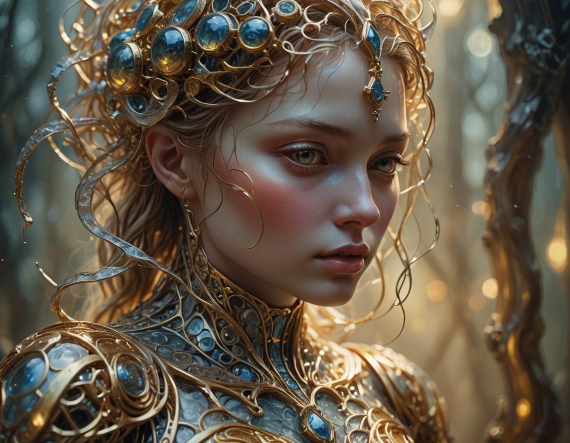 Enameled Glass Figurine in Dreamlike Mystical Ambiance