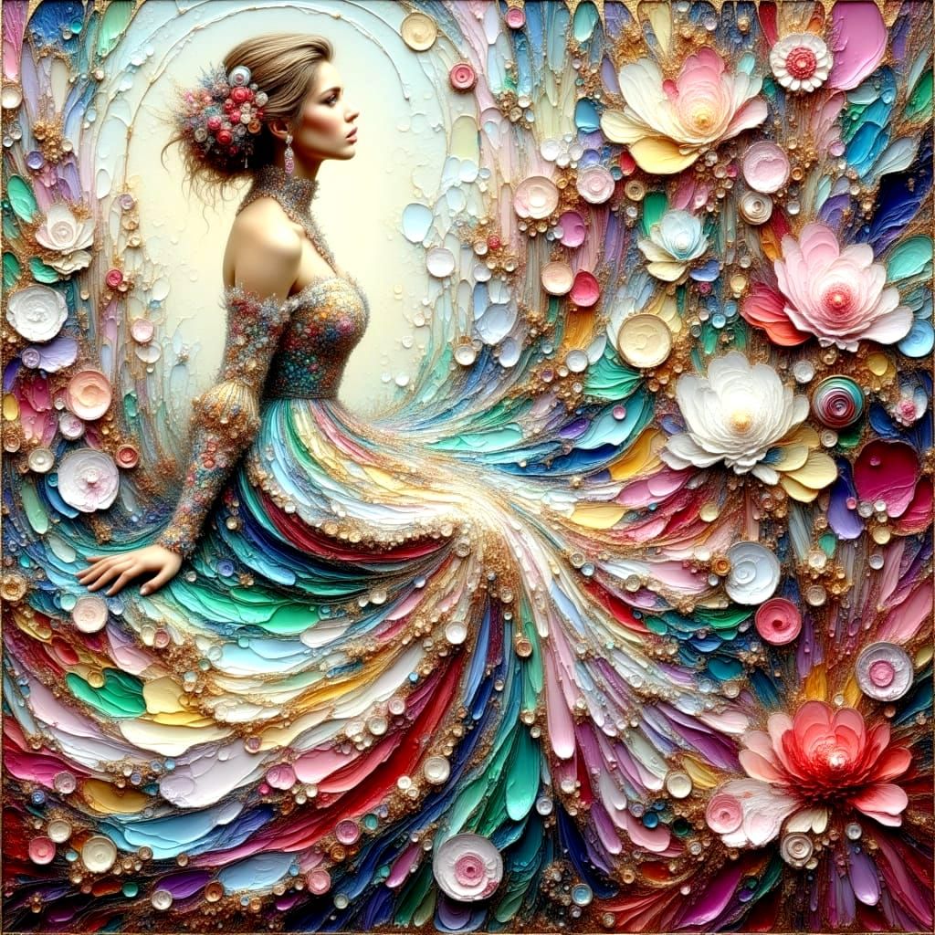 Dreamy Garden Scene in Vibrant Oil Painting Style