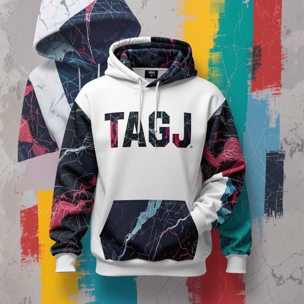 Off White Hoodie With Marble Print Accents