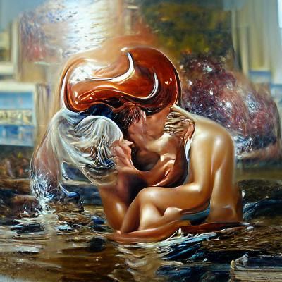 Passionate Kiss: Aries and Aquarius in Oil Painting