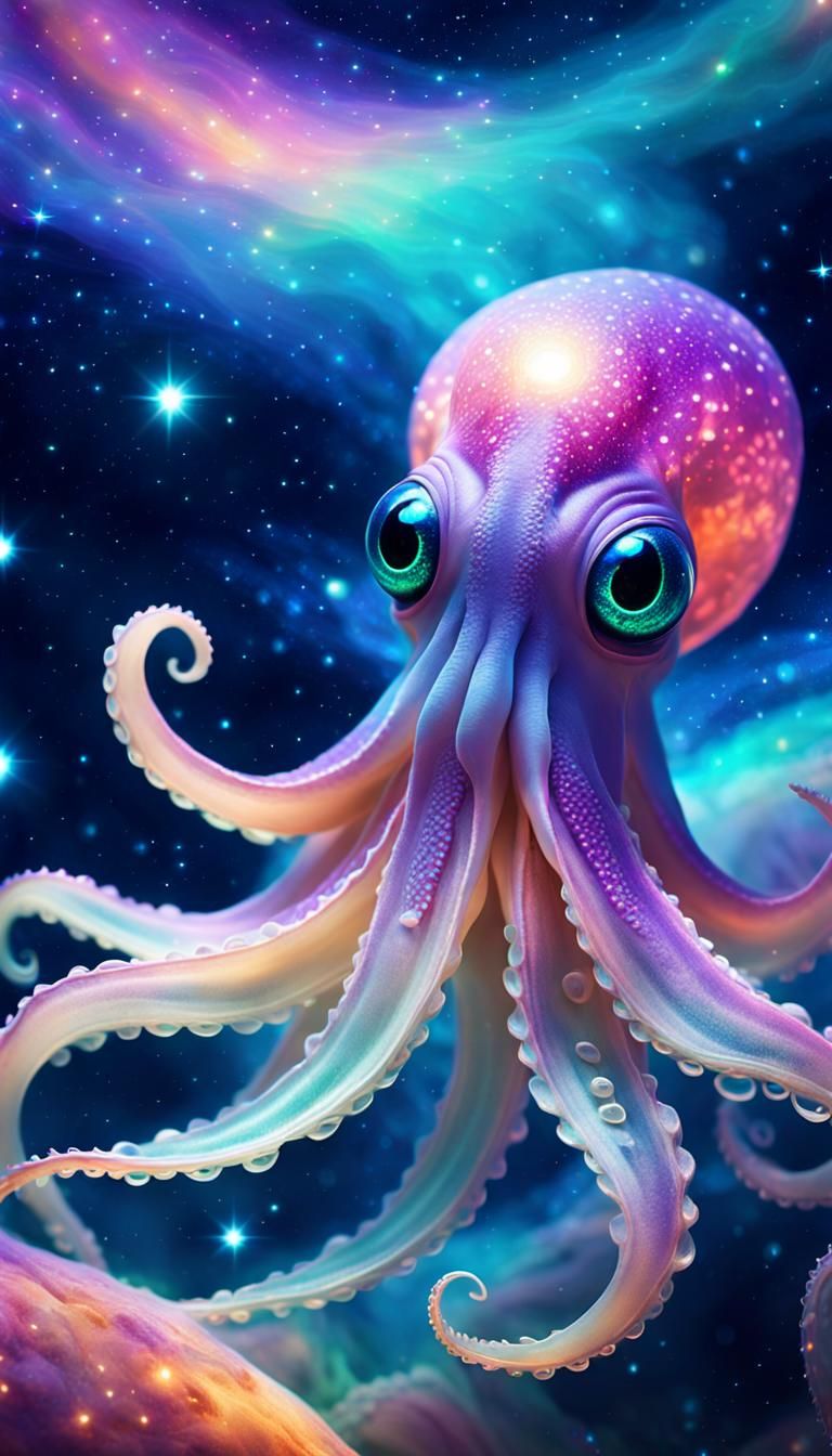 Surreal Cosmic Squid Masterpiece in Vibrant Iridescence